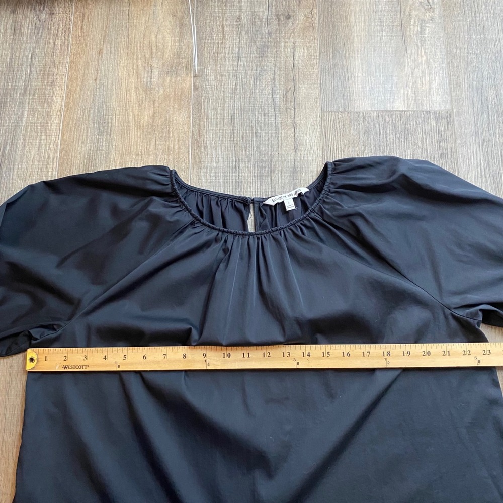 Elizabeth and James Black Bishop Sleeve Gathered Neck Blouse Large Women's - Picture 5 of 7